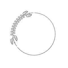 Abstract Black Simple Line Round Circ With Leaf Leaves Frame Flowers Doodle Outline Element Vector Design Style Sketch Isolated Illustration For Wedding And Banner