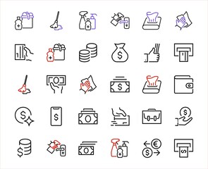 BUSINESS and FINANCE Thin Line Icon Set, contains icons such as Coins, Currency Exchange, Card Payment, Terminal and much more, Editable Line, Vector Illustration