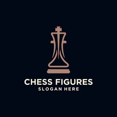 Chess king design, chess piece icon. board game, isolated on blue and white background, modern chess logo