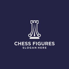 Chess king design, chess piece icon. board game, isolated on blue and white background, modern chess logo