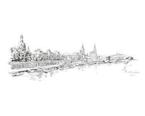 Bruhl Terrace. Dresden. Germany. Hand drawn sketch. Vector illustration. - 465621410