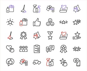 Simple Set Feedback, reviews thin line icons. Evaluation, review, STAR, LIKE and much more, Editable stroke. Vector illustration
