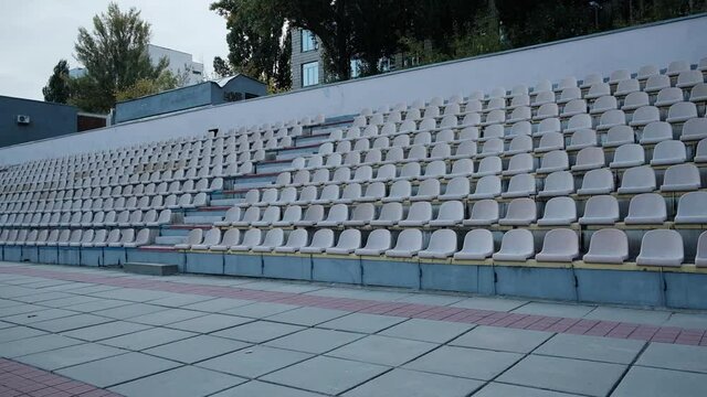 empty seats in the old stadium in autumn