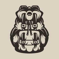 Vector illustration with hiking backpack on a light background. 