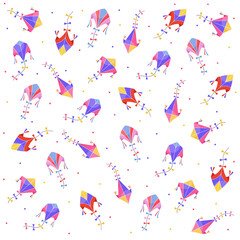 Multicolored kites seamless vector pattern, on a light background.
