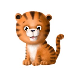 cute little tiger, symbol of 2022 new year, holiday illustration with cartoon character