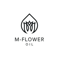initials letter M, flower plant bloom oil droplet logo design, luxurious concept