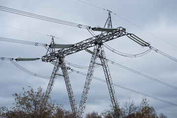 High voltage electricity line. Bottom view. Background, texture.