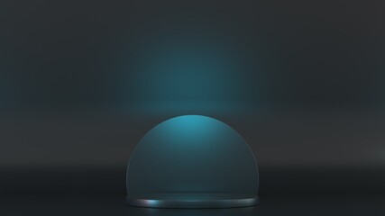 Podium on dark background. Blue violet Led Neon light. 3d render illustration. Empty Base, round pedestal, stand with blank space.Technological abstract background for advertising smartphone, tablet. 