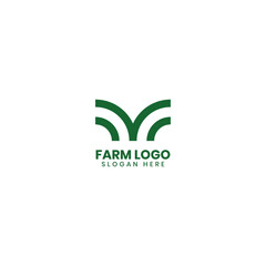 The farm logo template. Meadow silhouette, land symbol with horizon in perspective.