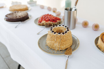 Tasty cake buffet at a wedding reception