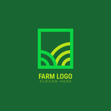 The farm logo template. Meadow silhouette, land symbol with horizon in perspective.