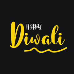 Vector lettering poster of Happy Diwali. Diwali banner for the celebration of Hindu community festival. Happy Diwali text design in yellow colour. Indian greeting card of Happy Diwali. Illustration