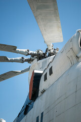 Old helicopter. Hull, chassis and propellers of an old helicopter. large, cargo, military helicopter with a large payload
