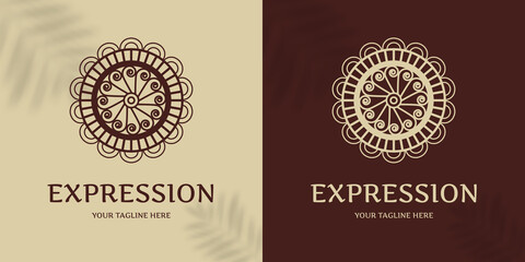 Logo in the form of a flower, natural motives, mandala. Logo design template vector graphic branding element. The emblem in the mystical style. Flower icon. Symbol for jewelry, restaurant, cosmetics, 