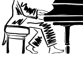 Jazz pianist in black and white - vector illustration