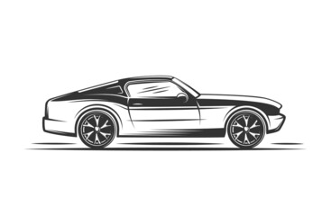 Silhouette of a sports car side view isolated on a white background. Vector illustration