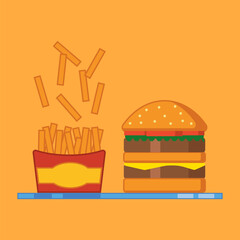flat burger and fries illustration vector