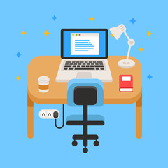 workplace illustrator vector with laptop on desk