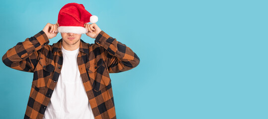isolated boy with santa claus christmas hat stressed and burdened