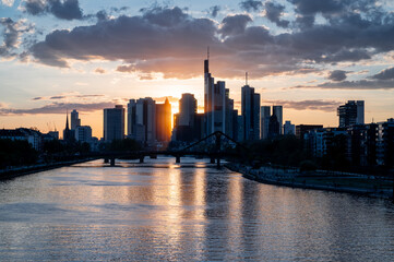 Fototapeta na wymiar Sunset over Europe Financial Center Frankfurt Skyline