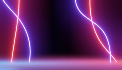 3d render of RGB neon light on darkness background. Abstract Laser lines show at night. Ultraviolet spectrum beam scene