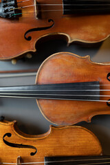 Fototapeta premium A top down view of multiple violins or violas that are common instrument of a classical orchestra