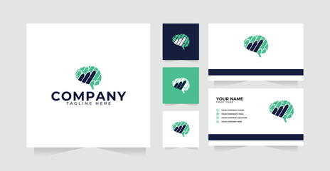 Marketing brain logo design inspiration with pillar logo luxury design and business card