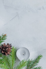 Empty space for text. Christmas decoration with candle