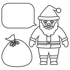 塗り絵用イラスト　サンタクロースとプレゼント