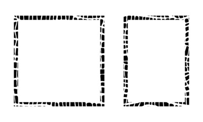 Black and white frame with modern ornament of stylized leopard skin. Squared pattern in form of mandala. Decorative border with animal ornament. Trendy leather skin. Copy space. Vector illustration