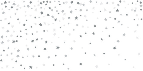 Silver star confetti. Falling stars on a white background. Illustration of flying shining stars. Decorative element. Suitable for your design, postcards, invitations, gift, vip.
