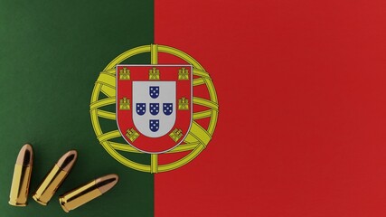 Three 9mm bullets in the bottom left corner on top of the national flag of Portugal