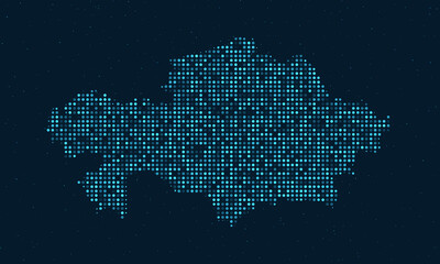 Fototapeta premium Abstract Dotted Halftone with starry effect in dark Blue background with map of Kazakhstan. Digital dotted technology design sphere and structure. vector illustration