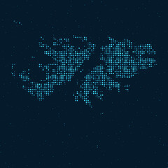 Abstract Dotted Halftone with starry effect in dark Blue background with map of Falkland Islands (Islas Malvinas). Digital dotted technology design sphere and structure. vector illustration