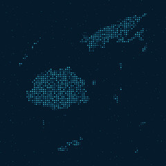Fototapeta na wymiar Abstract Dotted Halftone with starry effect in dark Blue background with map of Fiji. Digital dotted technology design sphere and structure. vector illustration