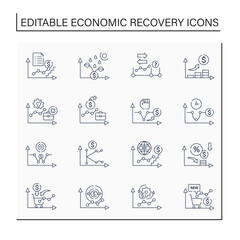 Economic recovery line icons set. Economy variations. Growth period. Business concept. Isolated vector illustration.Editable stroke