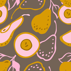 Pear background. Hand drawn vector pattern of decorative pears. Pattern with fruits. For fabric, textile, and wallpaper design.