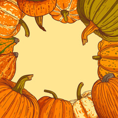 Copy space sketch drawn pumpkin background for social media post, poster, banner, greeting card