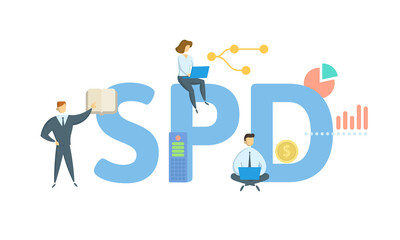 SPD, Summary Plan Description. Concept with keyword, people and icons. Flat vector illustration. Isolated on white.