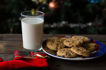 Christmas shoe, cookies and a glass of milk.
