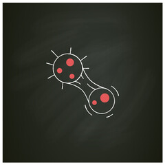 Covid mutation chalk icon. Virus evolution and molecule mitosis. Concept of infection disease strain mutation and changing.Isolated vector illustration on chalkboard