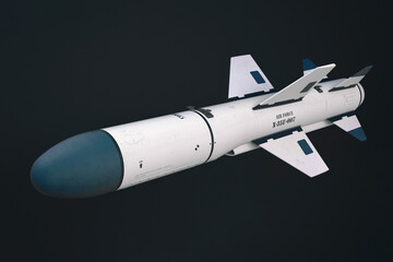 Naklejka na ściany i meble 3D render unified anti-ship missile system for the Navy isolated on dark background