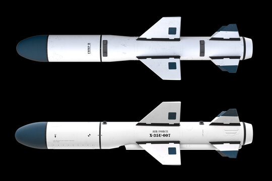 3D render unified anti-ship missile system for the Navy isolated on dark background