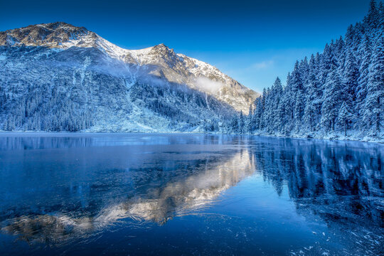 Mountain range and frozen lake