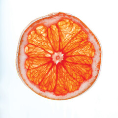 Blood grapefruit slice on a white background, Contemporary flat lay food design