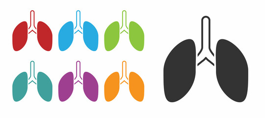 Black Lungs icon isolated on white background. Set icons colorful. Vector