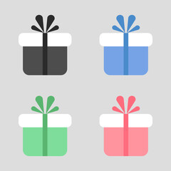 Set Gift box, Simple gift box with fill vector icon. Gift box sign with bow symbol, Stroke pictogram. Vector illustration isolated on a white background.