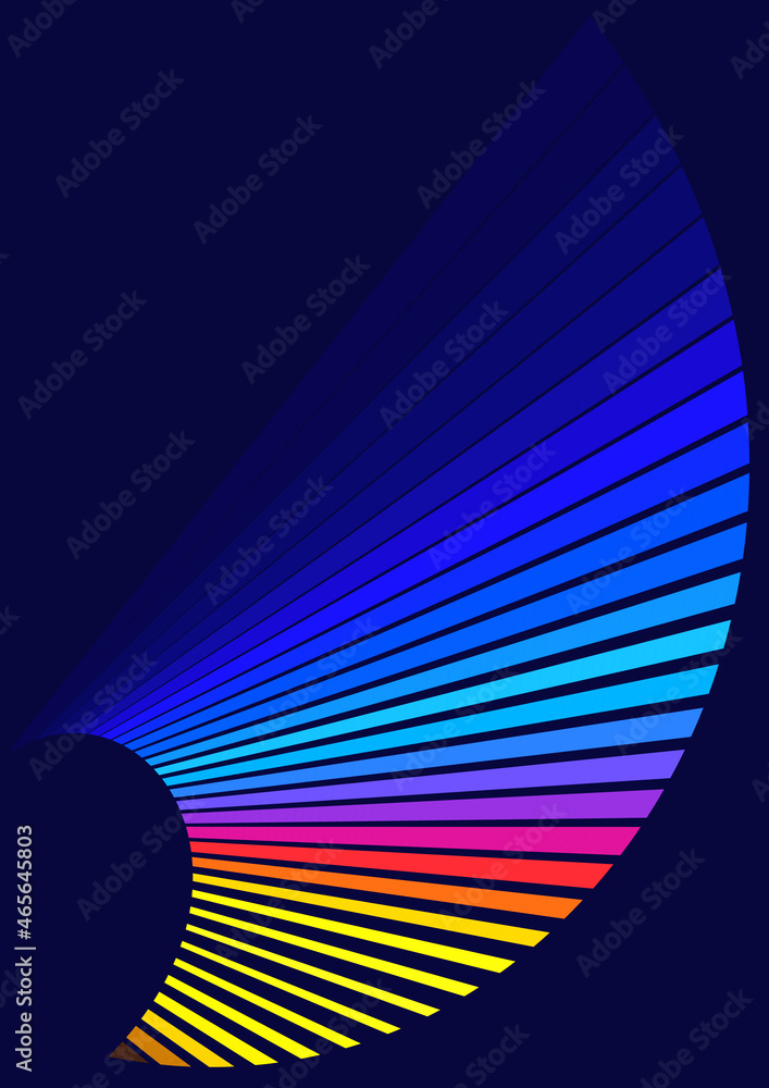 Poster abstract striped swirl with multicolor stripes on deep blue background