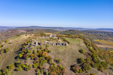 Hungary - Csobánc castle ruins from drone view